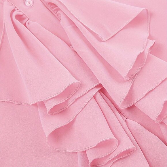 Pink Party Women's Ruffle Front & Bell Sleeves Chiffon Blouse - Picture 3 of 4